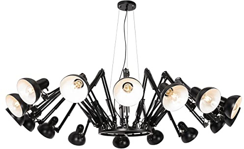 Qazqa Esstisch Industrie Pendelleuchte, Pendellampe - Hobby Spinne - Schwarz, Rund, 16-flammig, 206cm, Ideal als Esszimmerlampe und