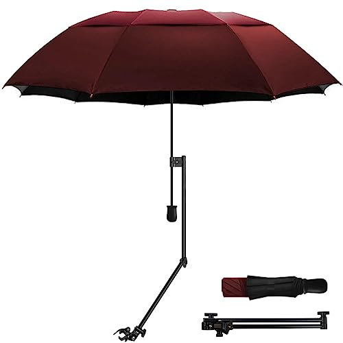 WILRAY UPF 50+Verstellbarer Regenschirm, Golfschirm mit verstellbarer universeller Klemme, für Stühle, Golfbeutel, Kinderwagen, Rollstuhl, Terrasse, tragbare Regenschirme (Red-XL)