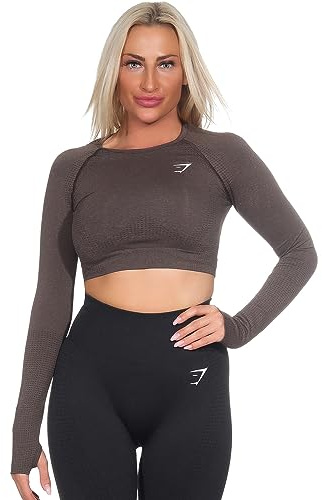 GYMSHARK Vital Seamlesss Womens Fitness Training Crop Top Brown - S