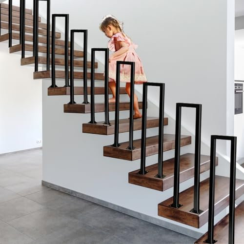 Treppengeländer Innen-Außen, Geländer für Treppen U-förmige, Treppenhandlauf (Sicherheit+Dekoration) Handlauf für Treppen Mattes Schwarz Modern für Villen, Balkone, Flure, Wohnungen (Schwarz, 95CM)