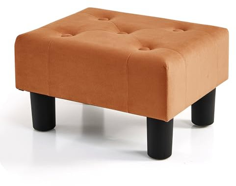 BRIAN & DANY Kleiner Samt Fußhocker Mit Beinen - Ottomane Fußstütze Für Wohnzimmer Und Eingangsbereich, Orange