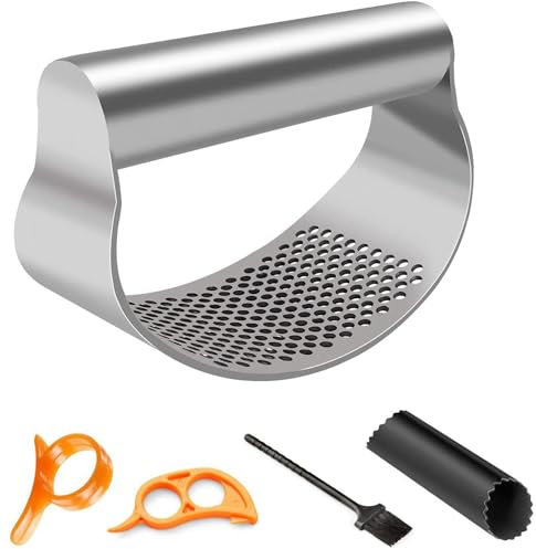 Shalwinn Presse-ail, Presse ail inox, Decoupe Ecrase ail,Presse-ail manuel en acier inoxydable de qualité supérieure facile à utiliser, Presse ail bascule au design innovant