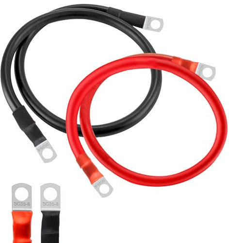 GothicBride Cable Bateria 35mm² 50 cm Cable de Batería 12V con Terminales de Anillo M8 para Coches, Motos, Autocaravanas, Solares