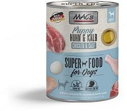 6 Dosen Macs Dog Hundefutter je 800 g (Puppy Huhn & Kalb)