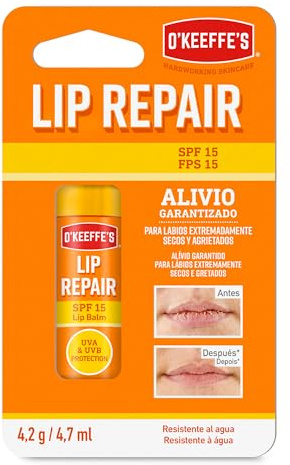 O'Keeffe's Lip Repair FPS 15 Reparatur-Lippenbalsam für trockene und rissige Lippen – 24h Feuchtigkeit