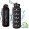 Vikaster Sport Trinkflasche, Water Bottle with Straw 1500ml, Trinkflasche Leak-Proof, BPA-Free, Sportflasche für Camping, Yoga, Gym, Outdoors, A-schwarz