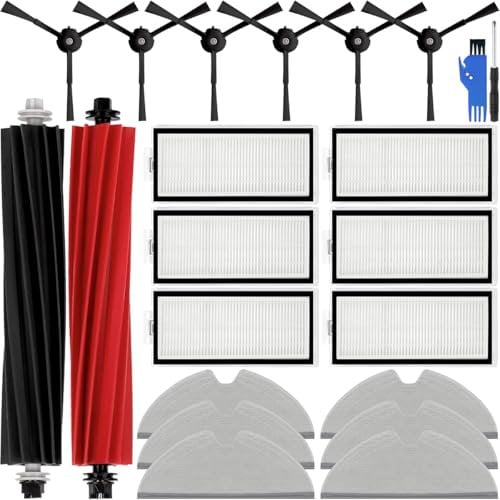 EATBALE Accessories Kit Replacement for Roborock Q5 Pro/Q5 Pro+/Q8 Max+/Q8 Max Vacuum Cleaner Parts, 2 Main Brushes, 6 HEPA Filters, 6 Mop Pad Wipes, 6 Side Brushes, 1 Brush, 1 Screwdriver (20 Pcs)