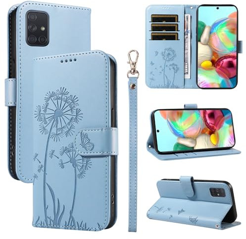 Bravoday Handyhülle für Samsung Galaxy A51 4G Hülle, Premium PU Lederhülle Klappbar Tasche Klapphülle mit Magnet Kartenfach Standfunktion Schutzhülle für Galaxy A51 4G, Hellblau