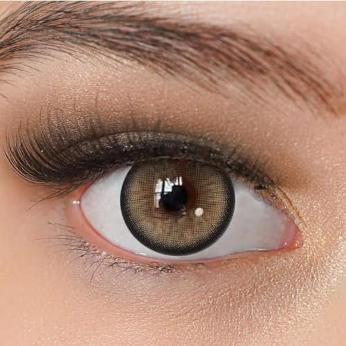 Kontaktlinsen farbig ohne Stärke braun | farbige braune Jahreslinsen | weiche Linsen | 2 Stück Farblinsen + Linsenbehälter | 0.0 Dioptrien | natürliche Farben | Charmiga Bliss Sahara Brown