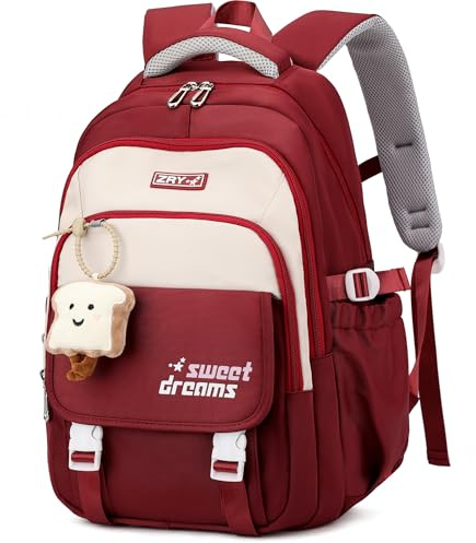 Makukke Schulrucksack Teenager, Schulranzen Mädchen 5.klasse 30L Stauraum Schultasche, Wasserdicht Rucksack Schule Lässiger Kinderrucksack mit Süßem Anhänger