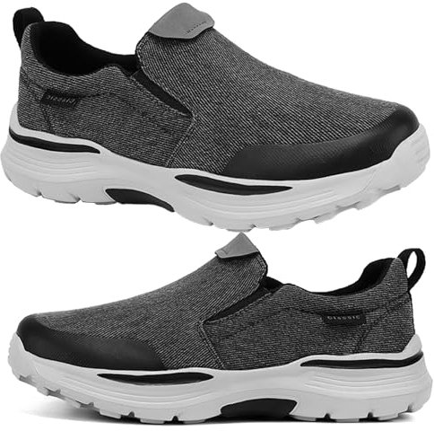 Deportivas Ancho Especial Zapatillas para Hombre Sin Cordones Calzado Cómodo Sneakers Casuales(Black,47 EU)