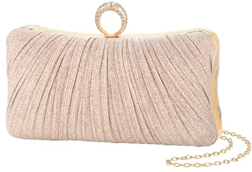 AMOUR DE LOTUS Damen-Clutch-Geldbörse, plissiert, für Braut, Hochzeit, Party, mit Strass-Ring, gold, Small