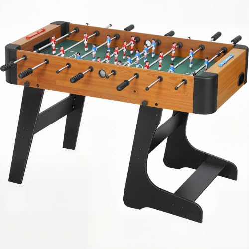 SPORTNOW Klappbarer Tischkicker aus Holz, klappbarer Kickertisch auf Standfuß, Fußballspiel mit 2 Bällen, 22 Spieler, 2 manuelle Punktezähler und rutschfeste Griffe 118 x 107,5 x 78 cm, braun