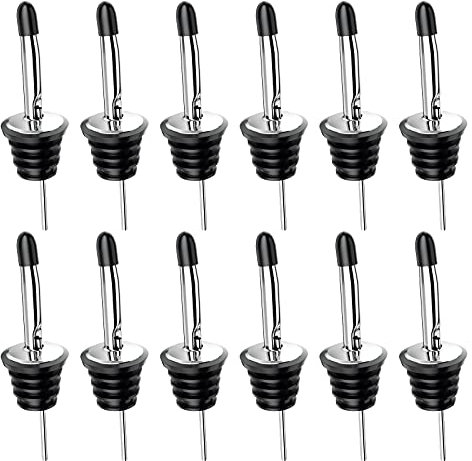 Fire-to-Fire Liquor Pourer, 12Pack Stainless Steel Freeflow Speed Bottle Dispenser with Tapered Spout and Rubber Dust Caps for Wine and Spirits Bottles