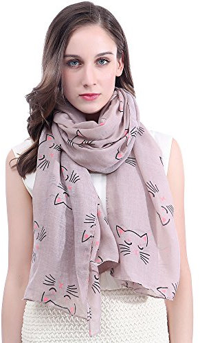 Lina & Lily Damen Schal mit Katze Motiv (Rosa Lila)