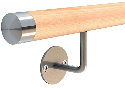 HUERO Handlauf | Buche, klar lackiert I Rundholz I Komplett-Set I Profiqualität I Eycatcher Ø 42 mm