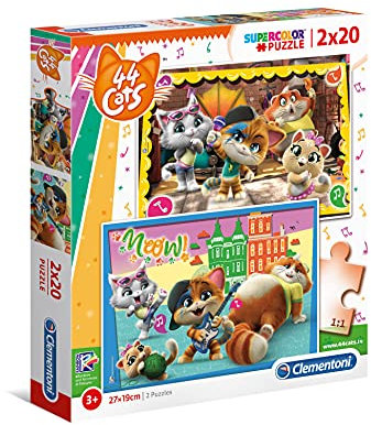 Clementoni 24758 Supercolor 44 Cats – Puzzle 2 x 20 Teile ab 3 Jahren, buntes Kinderpuzzle mit besonderer Leuchtkraft & Farbintensität, Geschicklichkeitsspiel für Kinder