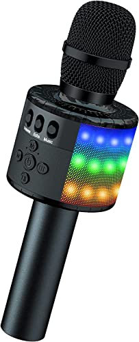 BONAOK Microfono Karaoke Bluetooth Wireless, Bambini Karaoke con Luci a LED Controllabili,Portatile Altoparlante Karaoke Macchina Regalo Compleanno da Viaggio per Android/iPhone/iPad/PC (Nero)
