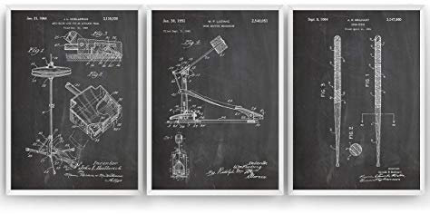 Schlagzeuger Patent Poster - Set Of 3 - Drum Set Jahrgang Drucke Drucken Bild Kunst Geschenke Zum Männer Frau Entwurf Dekor Vintage Art Decor - Rahmen Nicht Enthalten
