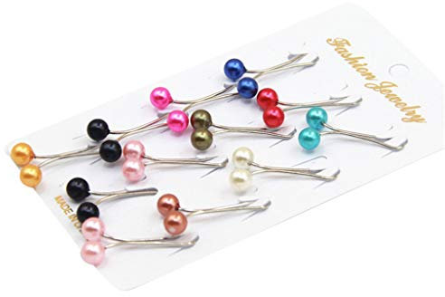 Yinuneronsty 12-er Pack, Damen-Schals, muslimische Hijab, Clips in U aus Edelstahl, Kugel-Anhänger mit farbigen Kunstperlen, Sicherheitsnadel