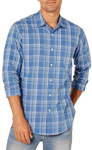 Amazon Essentials Men's Regular-Fit Long-Sleeve Casual Poplin Shirt, Aqua Blue Plaid, XXL