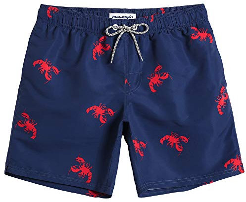 MaaMgic Hombre Bañador de Playa Tropical Vacaciones y Viajes en Verano con Bolsillos Azul Oscuro Cangrejo M
