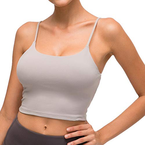 Lemedy Sport-BH, für Damen, gepolstert, Fitness, Workout, Laufshirt, Yoga, Tanktop - Grau - Medium