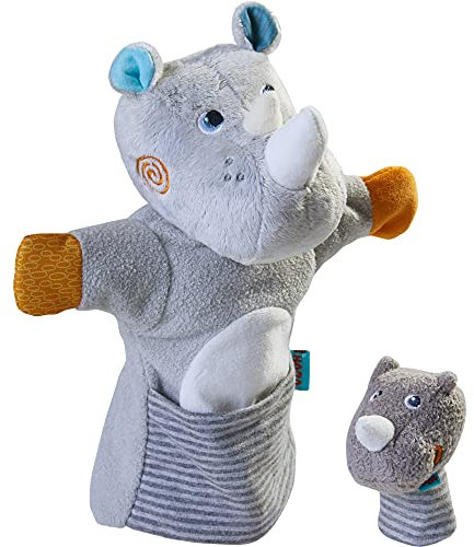HABA 305755 - Handpuppe Nashorn mit Baby, Handpuppe ab 1.5 Jahren, bunt