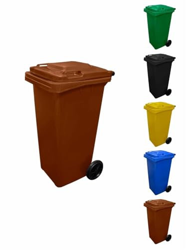 Jardin202 - Contenedor de Basura Reciclables de Colores con Ruedas | Mango antideslizante | 120 L (Marrón)