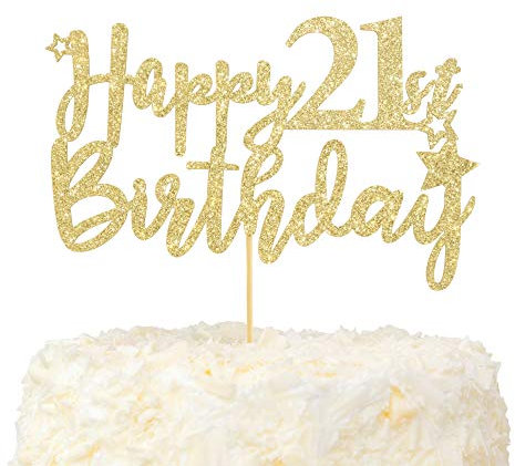 LOVENJOY 21 Geburtstag Mann und Frau Tortendeko Hallo 21 Gold Glitzer Happy 21th Birthday Cake Topper für Party Dekoration
