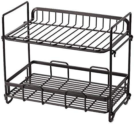Gaetooely Storage Organizer KüChe Schmiedeeisen Regal, Double Layer GewüRz Lagerregal Desktop Badezimmer Lagerregal Schwarz