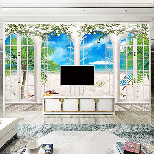 3D Stéréo Simulation Fenêtre Faux Fenêtre Décoration Peinture Stickers Muraux Location Chambre D'hôtes Chambre Papier Peint Papier Peint Paysage Marin Peinture-400cmx280cm