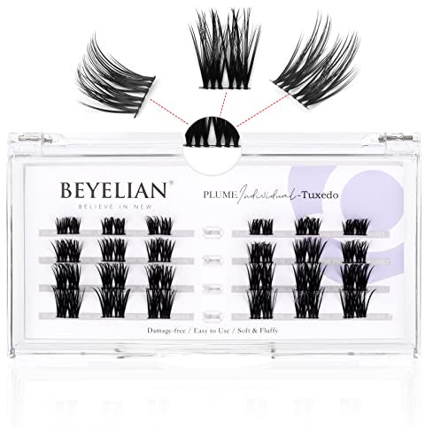 BEYELIAN Ciglia Finte Ciuffetti, C Curl Ciuffetti Extension Ciglia 48 Pezzi 0.07mm 16mm Fai Da Te Ciglia Finte per Uso Personale a Casa (Tuxedo, Nero)