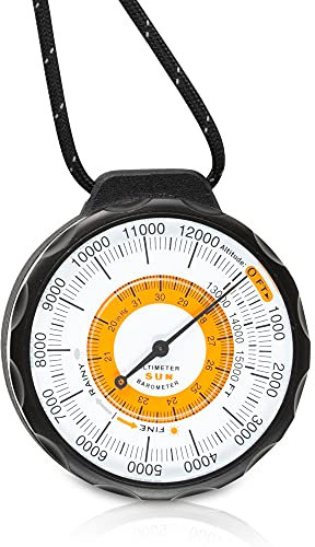 Sun Company Ascent Höhenmesser - Batterieloser Höhenmesser und Barometer | Wettertrendanzeige mit robustem Aluminiumgehäuse und reflektierendem Trageband | Liest Höhe von 0 bis 5.000 Meter