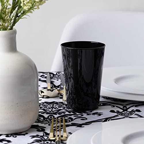 [12 Oz - 10 pk Black] Plastic Black Goblets Wine Glasses BPA Free 12 Oz Disposable Elegant Drink Cups for Parties Wedding Receptions Reusable Tumblers for EZ CleanUp 10 Pack