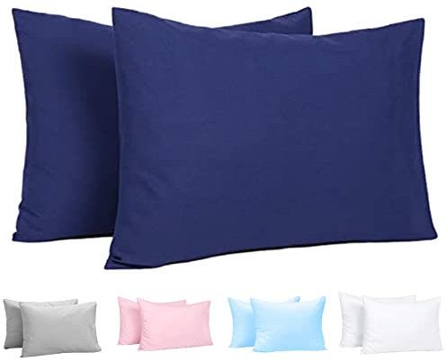 Kinder Kissenbezug 40x60 cm - 2er-Pack 100% Baumwolle Kopfkissenbezug mit Umschlagverschluss - Baby Kleinkind Kissen Kissenbezüge für Kinderwagen, für Kinderbettwäsche, Navy blau