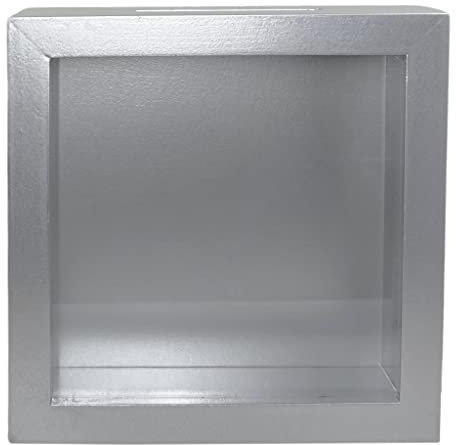 Spardose Sparbüchse 3D-Bilderrahmen mit transparenter Frontscheibe, Geschenk Sparschwein, Verpackung für Geldgeschenk (Blanko - Silber, Rechteckig)