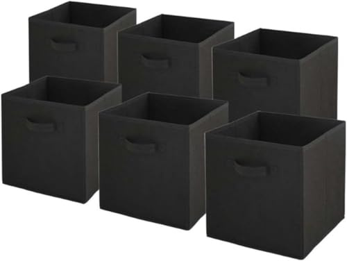 Cube de Rangement, Boite Rangement Pliables, Paniers et Boîtes de rangement, Caisses avec poignée, Caisse pour Linge, Jouets, Vêtement, lot de 6 (Noir, 27x27x27cm)