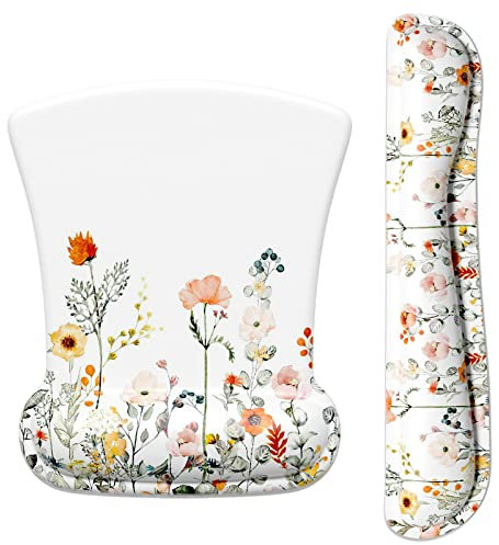 ITNRSIIET Tapis de souris ergonomique antidérapant en mousse à mémoire de forme pour clavier - Soulagement de la douleur - Parfait pour ordinateur portable, bureau, jeux vidéo, fleurs sauvages