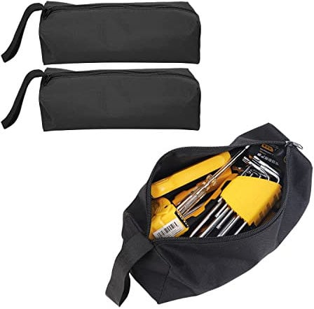 2 Stück Tragbare Werkzeugtasche 600D Polyester 25 x 8,5 x 7 cm Tool Bag Elektriker Werkzeug Organizer Tasche mit Armband und Reißverschluss für Schraubendreher, Zangen, Steckschlüssel(Schwarz)