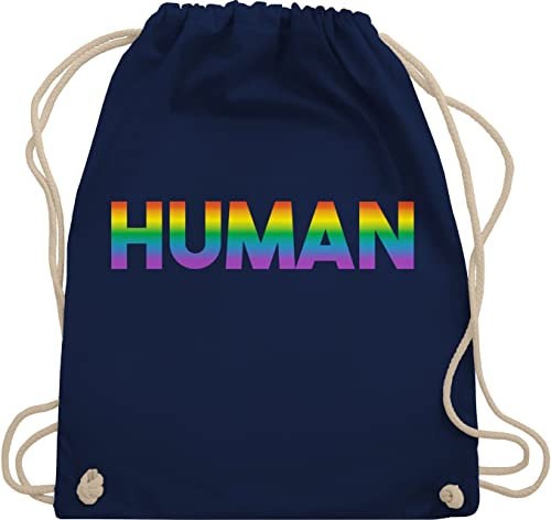 Shirtracer Turnbeutel Rucksack - LGBTQ Kleidung Pride Flag - Human - Regenbogen - Schriftzug - Unisize - Navy Blau - lgbtq+ beutel lgbt flagge stofftasche csd tasche lesbian bag lqbtq stoffbeutel gay