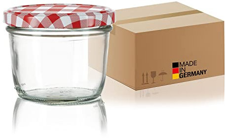 BigDean 108x Marmeladengläser 230ml - Einmachgläser Einweckgläser Sturzgläser - Made in Germany - Einkochgläser mit Schraub-Deckel TO 82 - Rot kariert