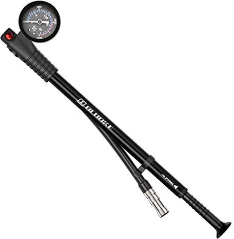 Diyife Shock Bike Pump, [300 PSI] High Pressure Front Fork Pump with Gauge, [Fit Presta Schrader] Air Release Button, Portable Bike Suspension Pump Mini Pump for Bicycle, Shock Absorber, MTB (Black)