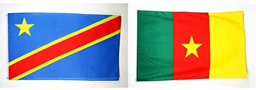 AZ FLAG Drapeau République Démocratique du Congo 150x90cm - Drapeau congolais 90 x 150 cm Polyester léger & Drapeau Cameroun 150x90cm - Drapeau camerounais 90 x 150 cm Polyester léger