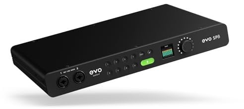 Audient EVO SP8, Studio-Preamp-Expander, Acht EVO-Vorverstärker, 8 x EVO Mikrofonvorverstärker mit Smartgain, 8 x Line-Ausgänge, Mikrofonvorverstärker, 58dB Mic Gain, 32-Bit-AD/DA-Wandler, Schwarz