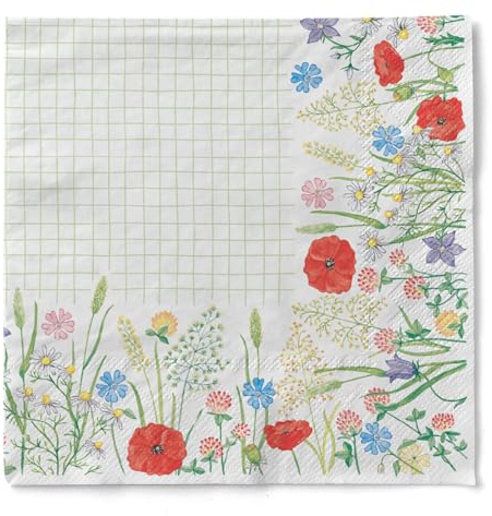 Mank Servietten aus Tissue 40 cm x 40 cm 3-lagig 1/4 Falz Kaffee Serviette, hochwertige Einmal Serviette 100 Stück Motiv Susanne Floral Blumen Frühling Sommer