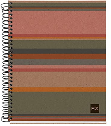Miquelrius - 100 Prozent recyceltes Notizbuch, 4 Farbstreifen, A5, 120 linierte Blätter 7 mm, 80 g Papier, 2 Löcher, Einband aus recycelter Pappe, Öko-Streifendesign
