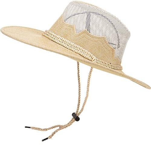 Sombrero de Vaquero de Paja, Sombrero para el Sol Calado, Gorra de Playa Transpirable, Sombrero de ala Ancha para Exteriores, Sombrero de Paja de Jazz de Verano para Hombre y Mujer