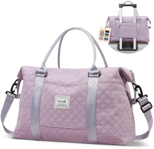 BAGAIL Grand sac de voyage pour voyage avec pochette à bagages et bandoulière, sac de sport pliable, sac de sport étanche, sac de voyage de nuit pour femme avec poche de maquillage humide, violet