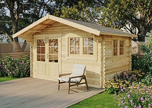 Gartenhaus Gabriel-34 mit Fußboden aus Holz, Gerätehaus 400x300, 10,07 m², 34 mm Wandstärke - Imprägnierung Pinie